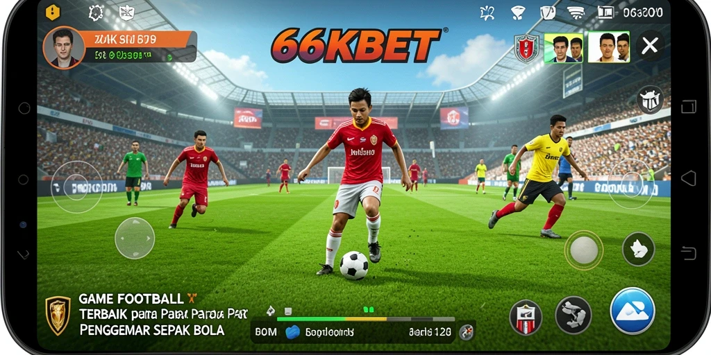 Screenshot utama 66KBET menampilkan aksi pertandingan sepak bola yang mendebarkan.
