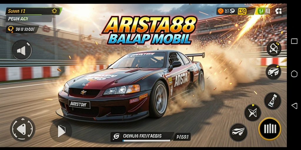 Tangkapan layar gameplay ARISTA88 menampilkan aksi balapan yang seru dan mendebarkan.