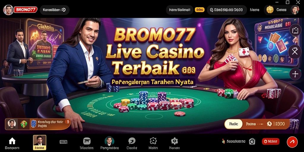 Screenshot gameplay BROMO77 menampilkan dealer langsung dan suasana kasino yang realistik.