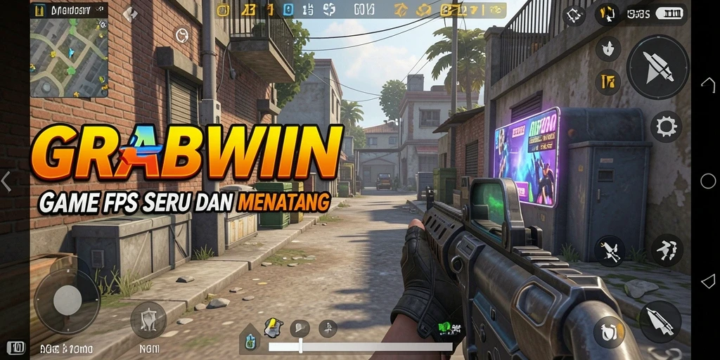 Tampilan gameplay menegangkan dalam GRABWIN dengan aksi tembak-menembak yang intens.