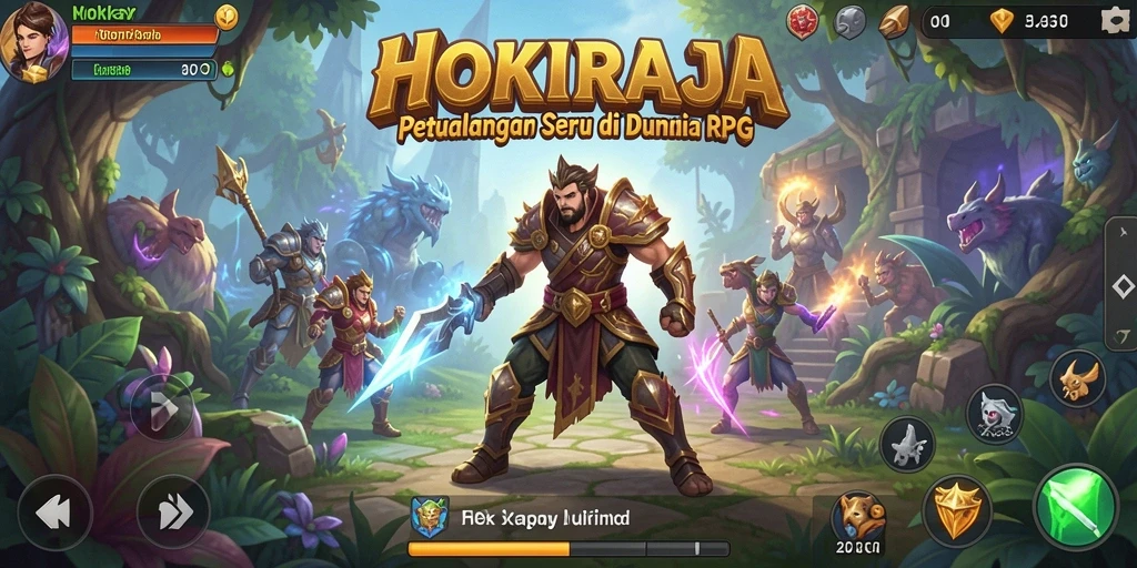 Tampilan gameplay HOKIRAJA dengan karakter yang berjuang melawan kegelapan.