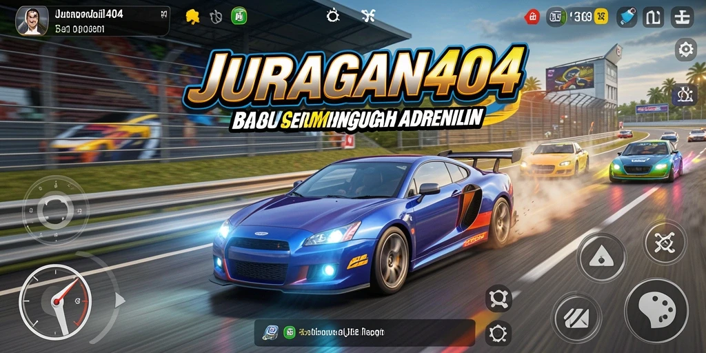 Tampilan gameplay seru dari JURAGAN404 dengan mobil balap yang menakjubkan.