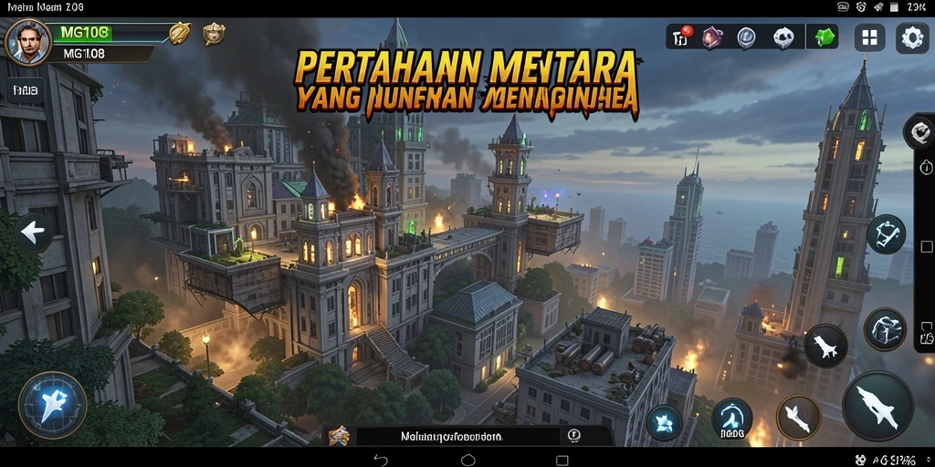 Tampilan screenshot MG108 yang menunjukkan aksi pertahanan menara.