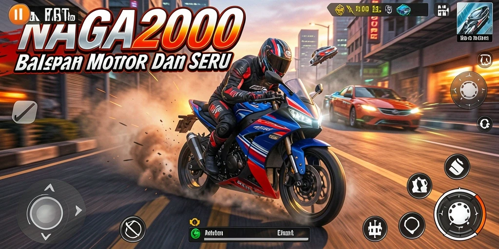 Gameplay seru NAGA2000 dengan balapan motor yang mendebarkan.